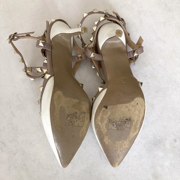Valentino Garavani Rockstud caged pump ankle strap high heel leather shoes white - Picture 11 of 16